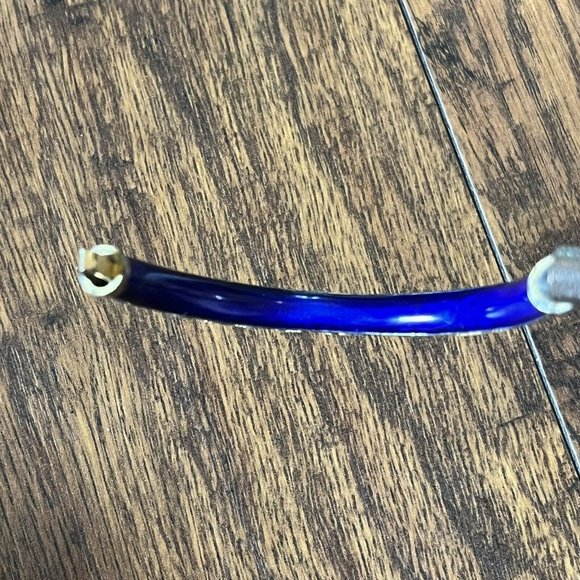 Vintage Cloisonné Blue Gold Floral Motif Enamel Hinged Bangle Bracelet - Picture 13 of 16